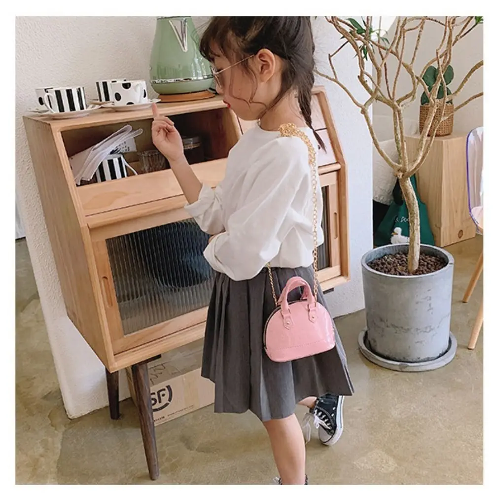 Ins Style Mini Patent Leather Shell Bag Kids Girls Embossed Print Crossbody Purse Top Handle Handbag Small Coin Bag