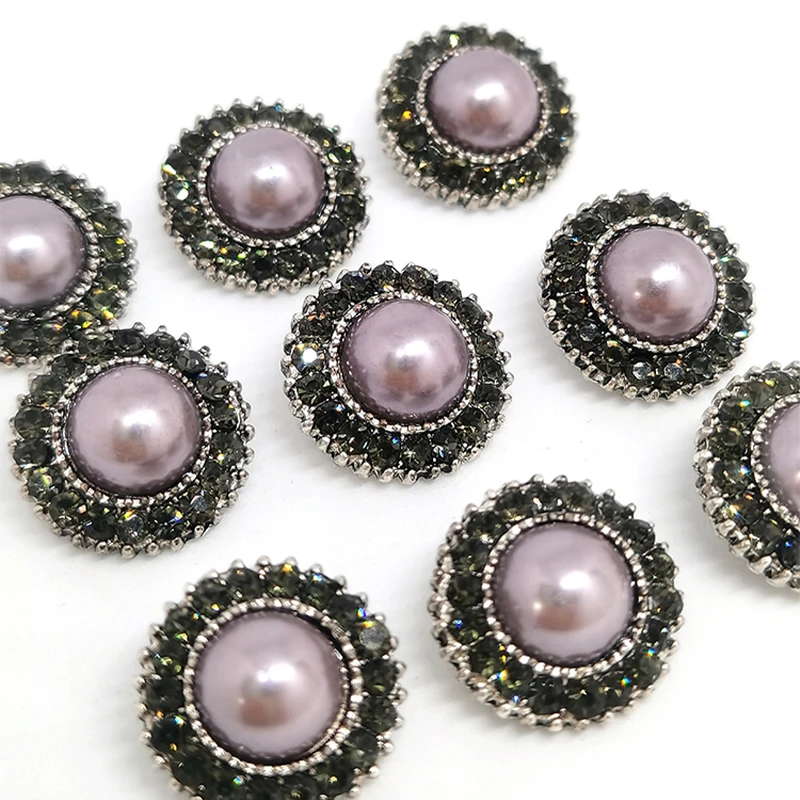 Sewing Buttons Accessories For Crafts Vintage Purple Pearl Grey Rhinestone Embellishments Decor Metal Button Apparel  Sew Notion