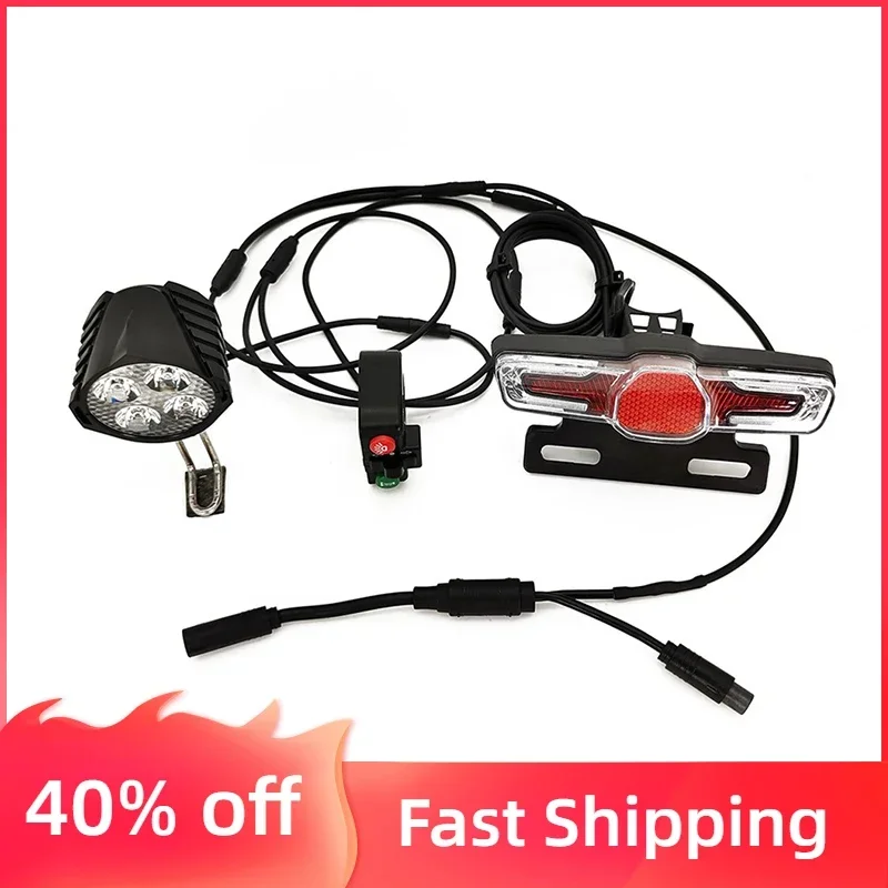 

24-60V Electric Bike Front And Rear Light Set Waterproof E-Bike Headlight And Tail Light Brake Lamp Kit For Bafang BBS01 02 SHD