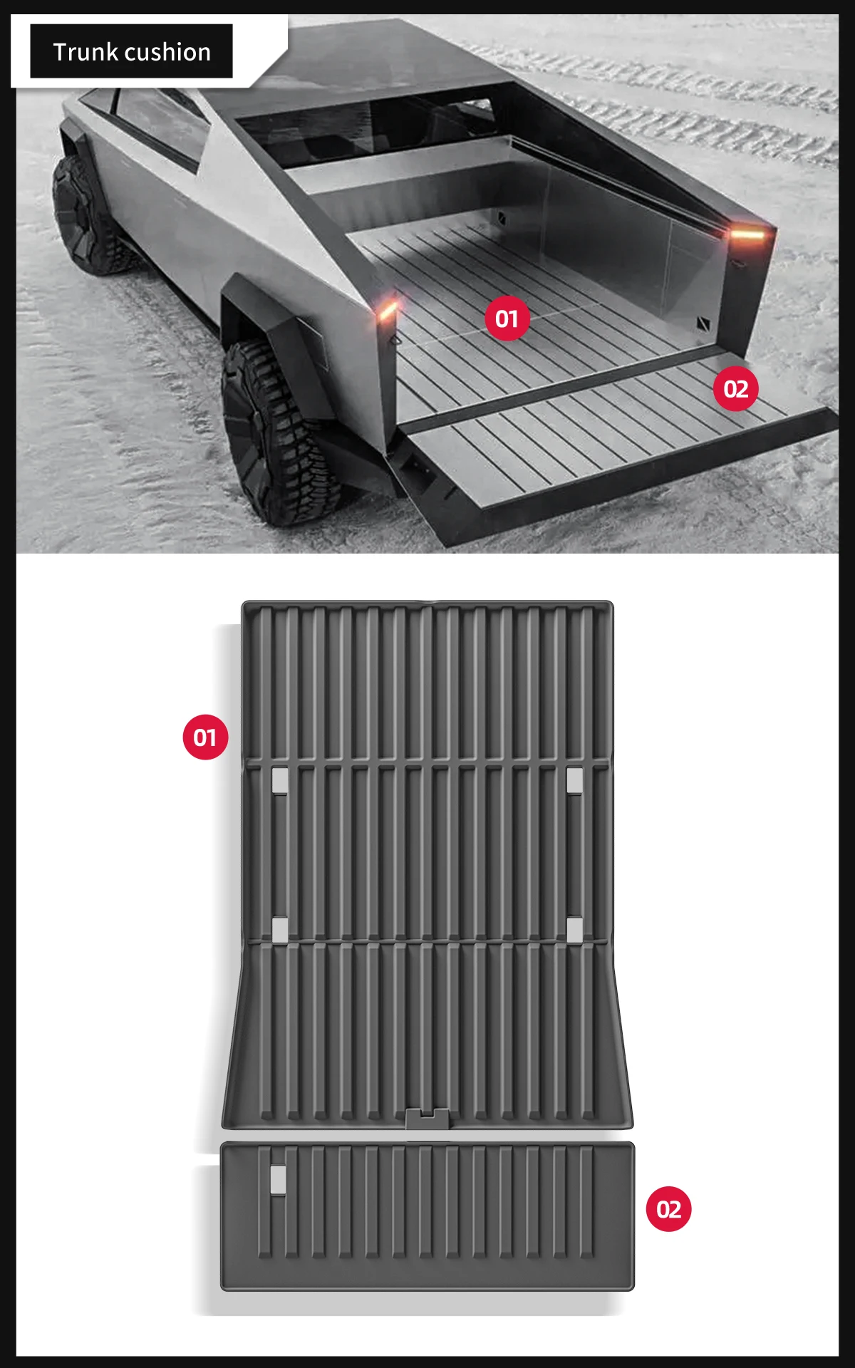 LUCKEASY für Tesla Cybertruck 2024 2025 Autofußmatten Schutzmatte Innenausstattung Pickup-Truck Laderaummatte Kofferraummatte – Detail 14
