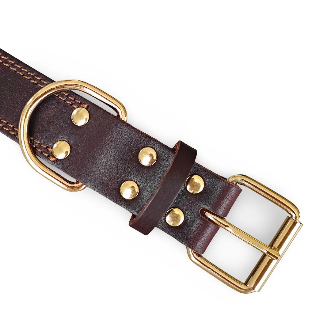 Leather dog Collar Genuine and Heavy Duty Dual Stitch real leather dog Collars with Metal Buck Wide Dog walking training Collar
