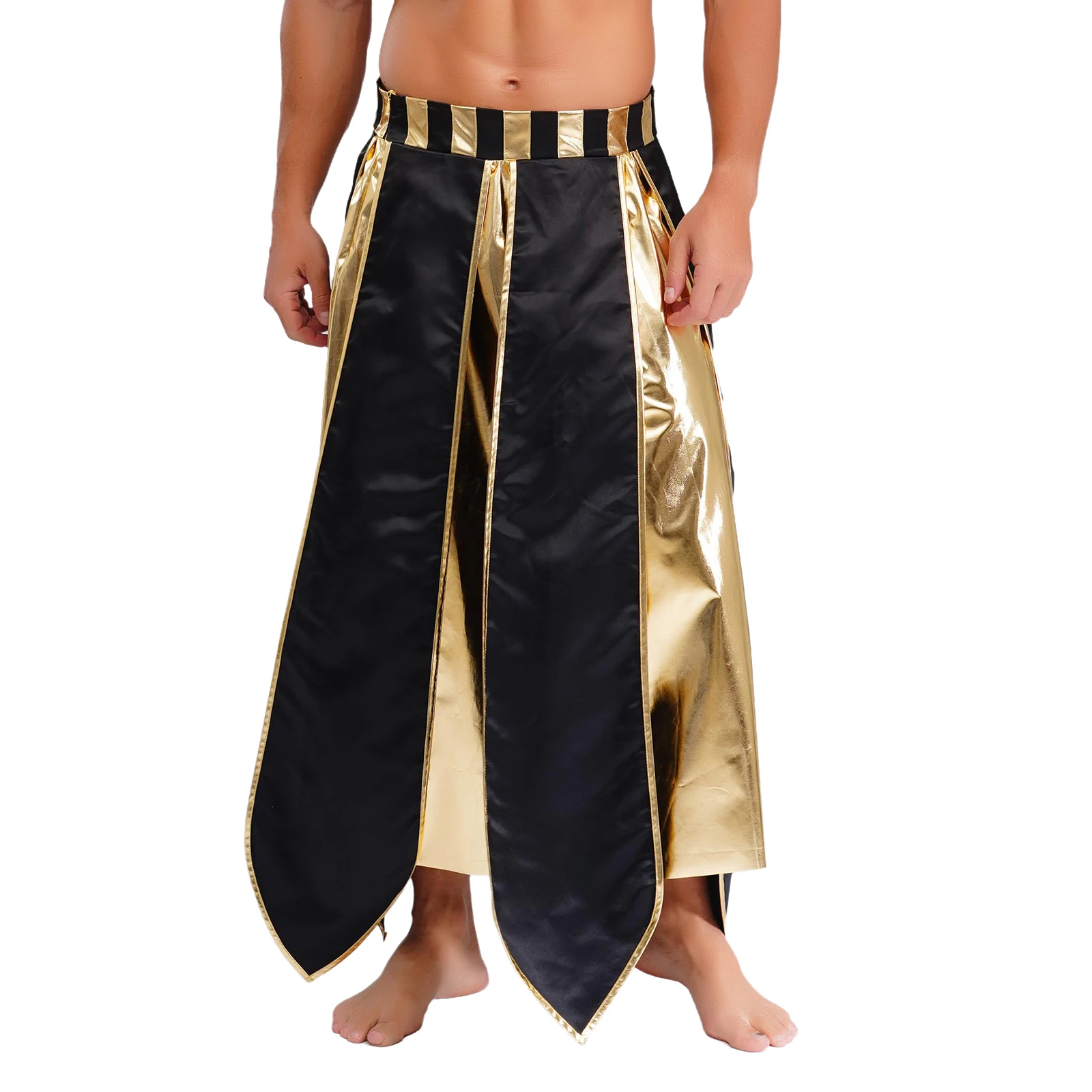 

Men Ancient Egyptian Pharaoh Cosplay Skirts High Waist Metallic Belt Irregular Hem Skirt for Warrior Soldier Halloween Outfits