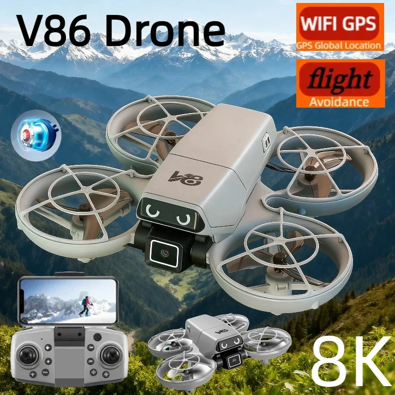 Дрон V86 8K HD с двойной камерой, GPS, предотвращение препятствий, оптическое позиционирование потока, складной бесщеточный квадрокоптер, радиоуправляемый самолет, детский 8000 м