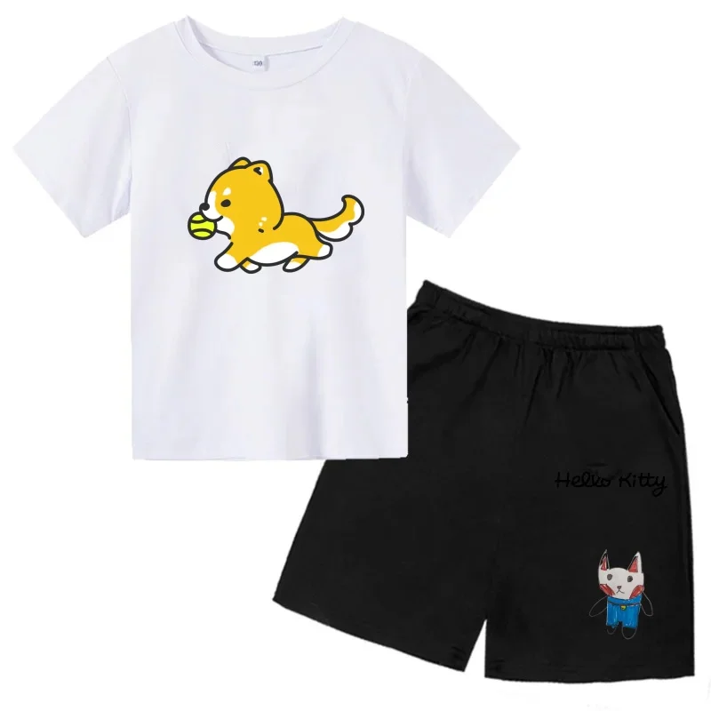 News Fashion Clothes Cotton T-shirt Set Boys Girls Kids Short Pants Fun Painting Cartoon Bear Print Leisure Summer Tracksuit