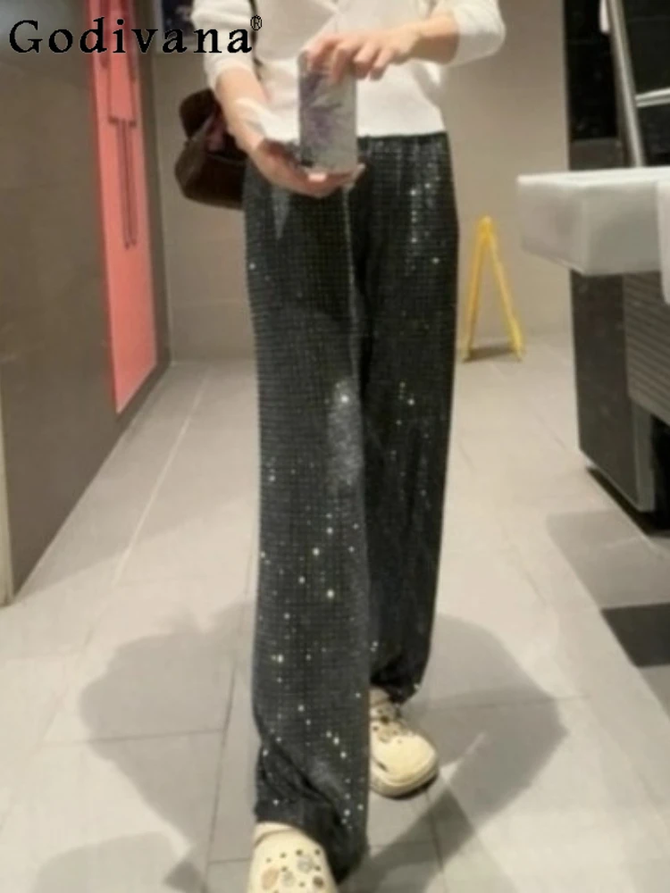 

Летние универсальные широкие брюки для тяжелой промышленности в европейском и американском стиле, прямые брюки из ледяного шелка с высокой талией для уличных девушек