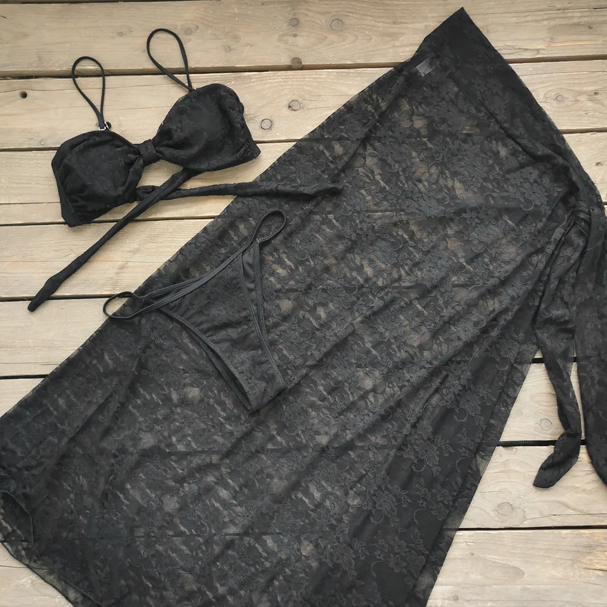 2026 New 3 Pieces Sexy Bikinis Sets Solid Lace Splicing Beachwear Micro Bikini Women's Swimsuit Cover-ups Strappy Beachwear