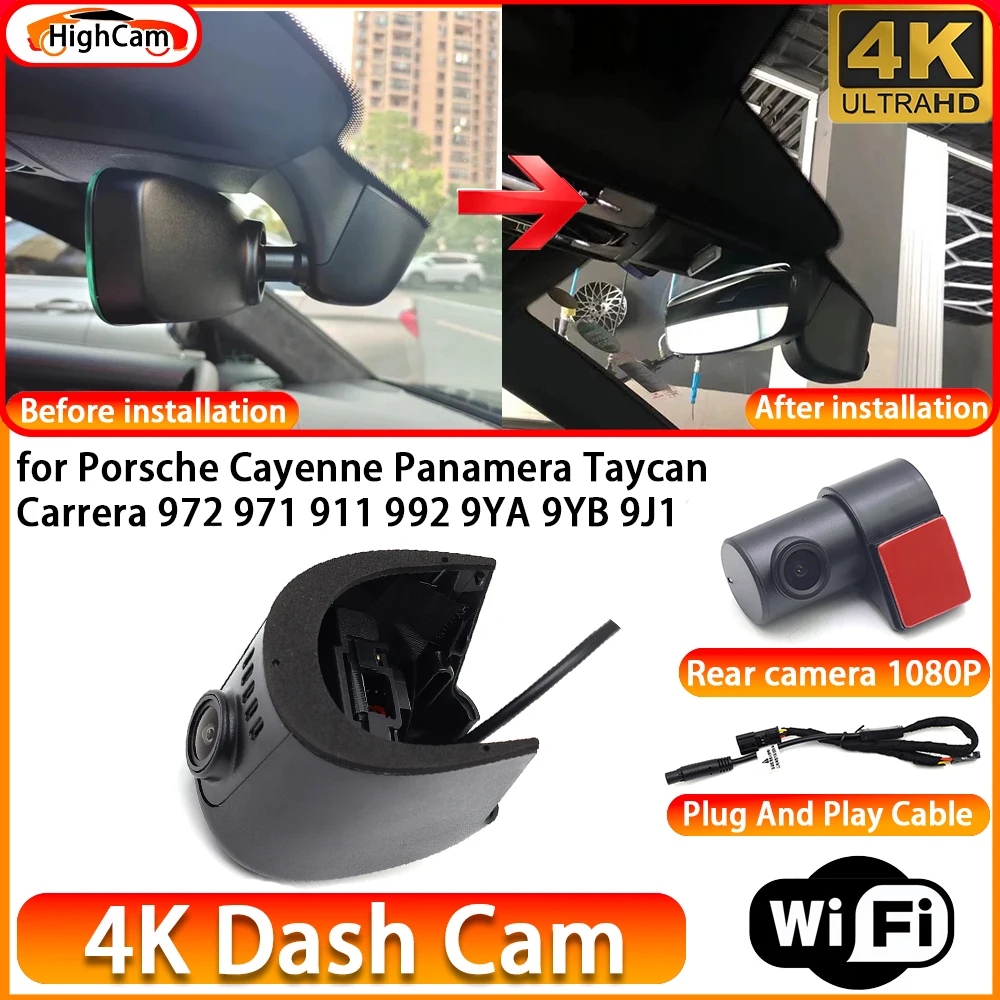 for Porsche Cayenne Panamera Taycan Carrera 972 971 911 992 9YA 9YB 9J1 OEM 4K DVR Dash Cam Front Rear Camera WiFi Video Recorde