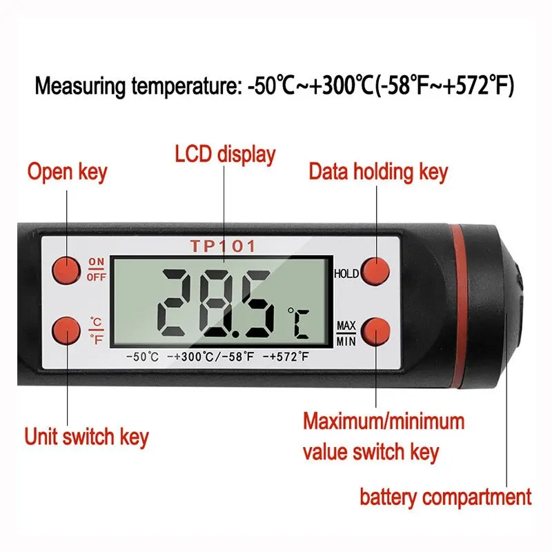 TP101 Thermometer Digital Probe Thermometer Kitchen Water Temperature Oil Thermometer Barbecue Baking Temperature Measurement