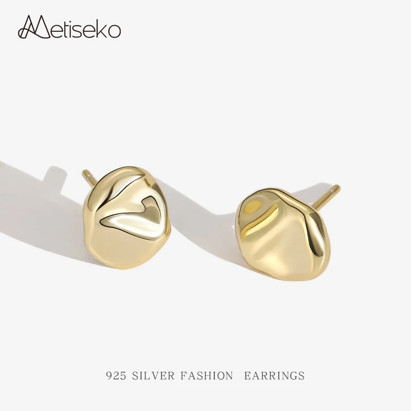 

Metiseko 925 Sterling Silver Irregular Shape Stud Earrings Plated 14K Gold Uneven Surface Geometric Earrings Fashion for Women