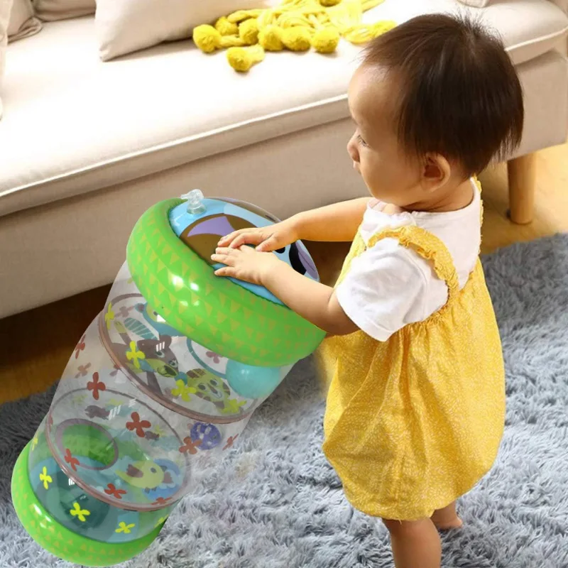 PVC Inflatable Roller Baby Crawling Toy with Rattles Rolling Play Roller Inflatable Rattle Toy for Toddlers Infant Plaything