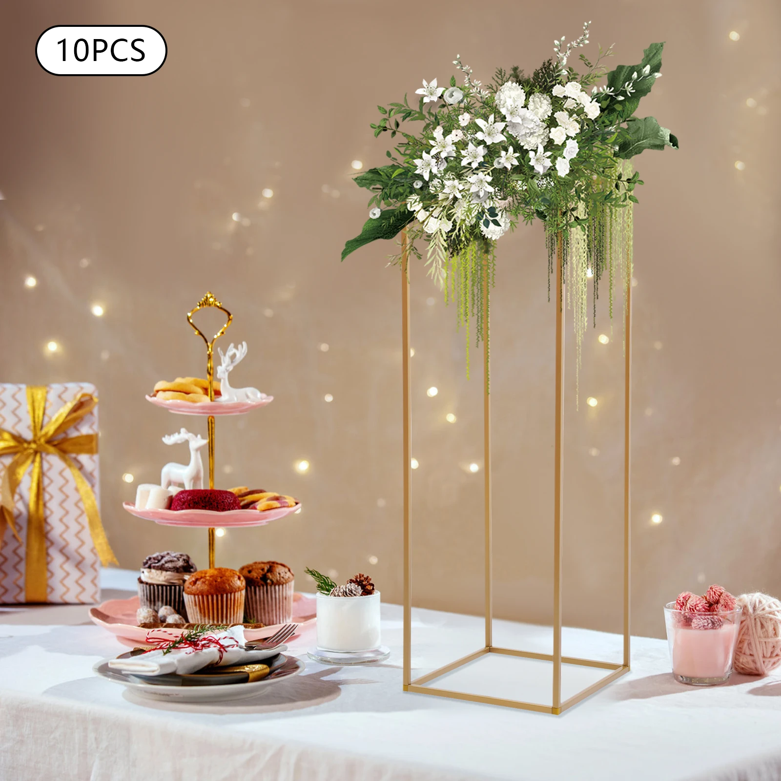 

10Pcs Wedding Flower Stand, Metal Vases Column Stand Geometric Flower Rack Holder for Wedding Birthday 31.5 in Gold