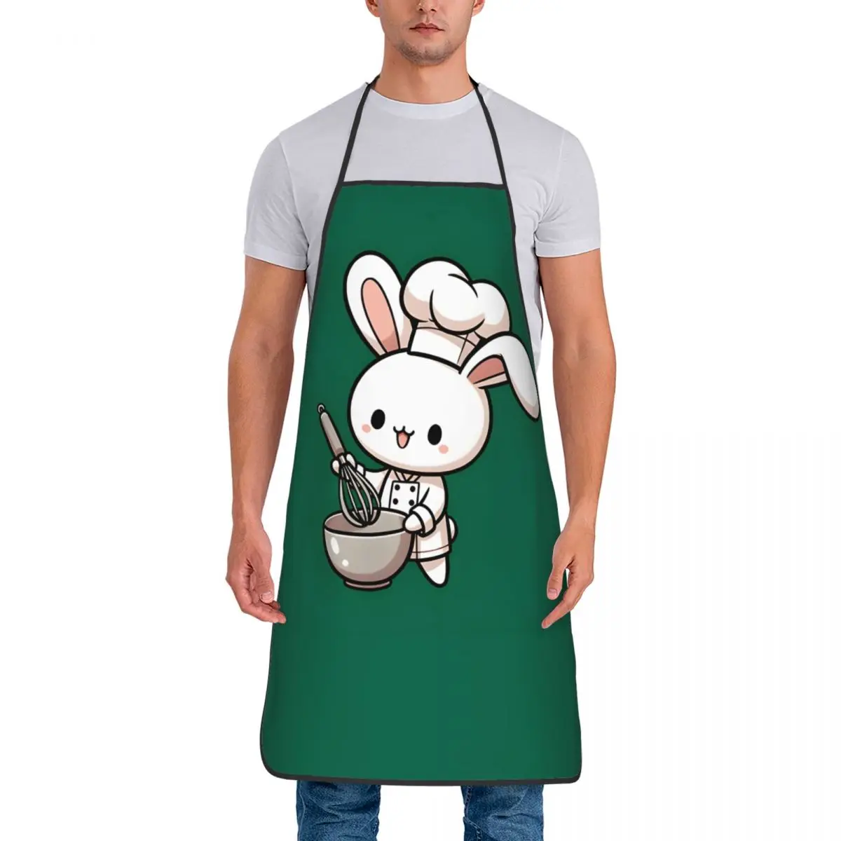 Custom Bib Cute Chibi Bunny Chef Apron for Men Women Adult Chef Cooking Kitchen Cute Cooking Tablier Cuisine Baking