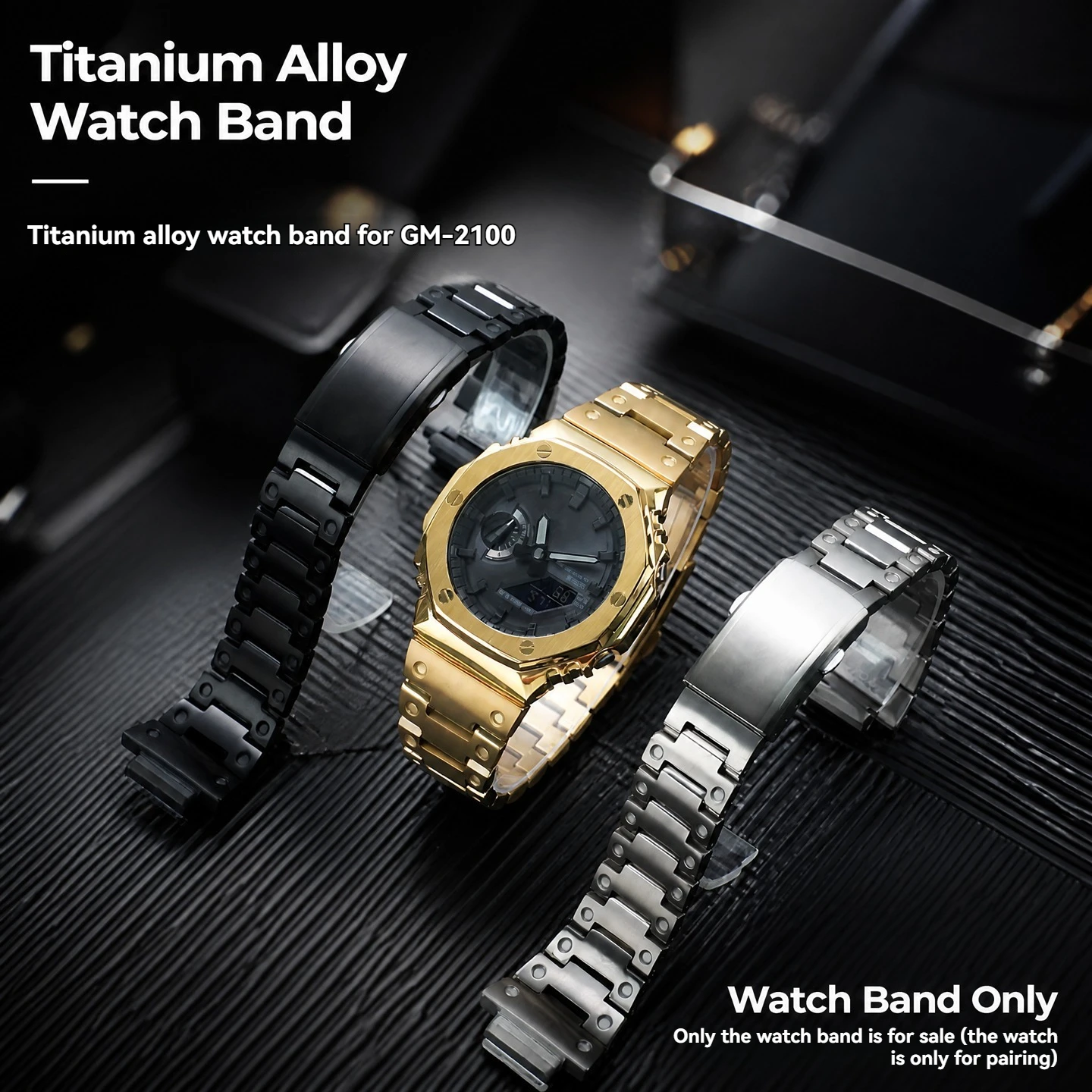 GM2100 High Quality Lightweight Titanium Alloy Strap for Casio GM-2100 Modified 16mm Watchband Silver Gold Black Bracelet