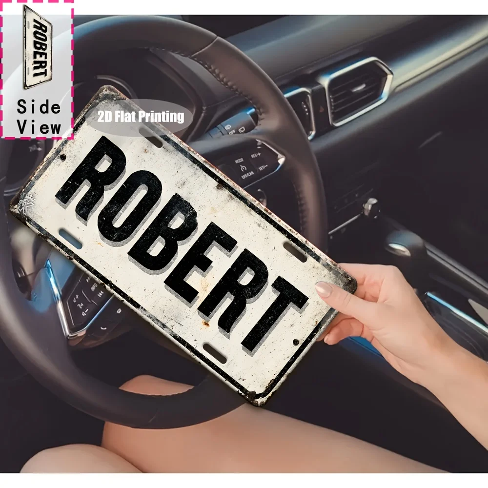 Placa Decorativa Plana 2D para Exteriores, 1 Pieza, Placa de Matrícula Retro de Aluminio con el Apellido "ROBERT" para Bar, Garaje, Cafetería, o Cuarto de Hombre