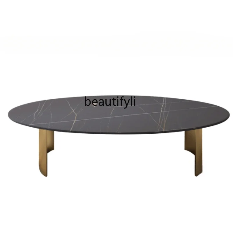 

x1Light Luxury Stone Plate Oval Coffee Table Tea Table Living Room Home Tea Table Simple Modern