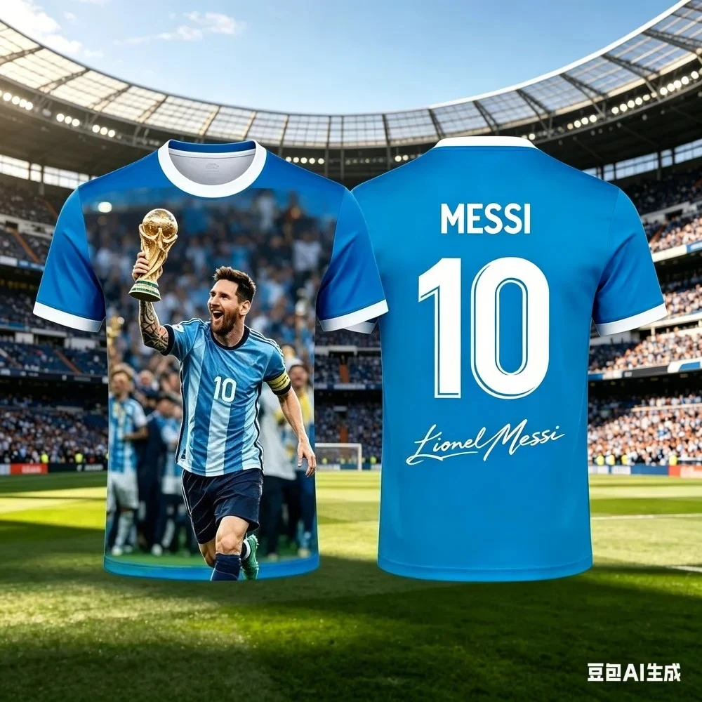 2026 Summer New Design Messi 3D Football Jersey Street Trendy Breathable Men's Short Sleeve Shirt