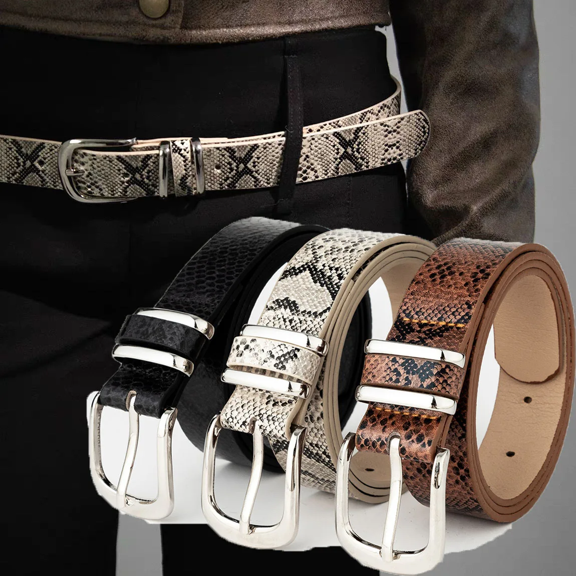 

Women's Retro Snake Pattern Belt Fashion High-quality Black Buckle Belt Popular Trend PU Leather Belt for Pants Jeans