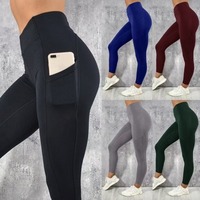 New Plus Size Pocket Yoga Pants Women Solid Fitness Sports Leggings High Waist Elastic Gym Tights Female Running Trousers S-XXXL