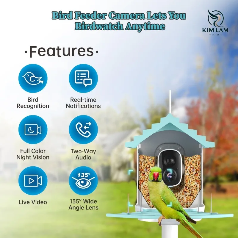 Smart Bird Feeder with Camera - AI 1080p Identify wild birds and capture them automatically