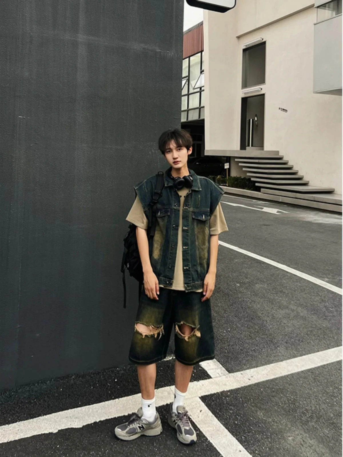 

American Sle Loose Fit Slimming Denim orts Men's Summer Thin Five-Point Pants Low Waist Zipper Closure Casual Teen Jeans