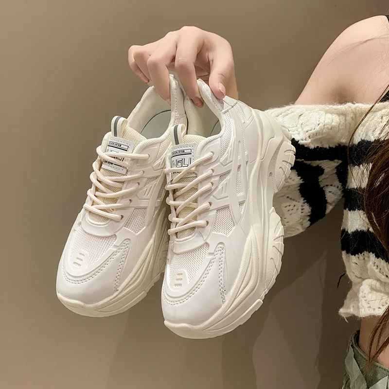 Women Thick Bottom Chunky Sneakers Korean Female Platform Lace Up Breathable Spring Autumn Woman Vulcanize Shoes Zapatos Mujer