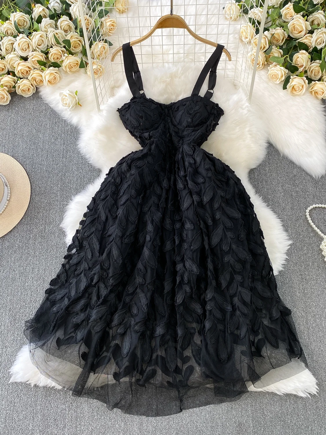 Ele été brodé lourd travail sangle Dr femmes taille haute minceur moi fée jupe trajet Sle Version coréenne