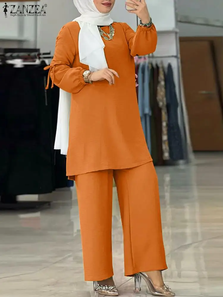 

Autumn Muslim Matching Set Women Long Sleeve Blouse And Loose Trousers Sets 2023 ZANZEA Dubai Abaya Turkey Kaftan Two Pieces