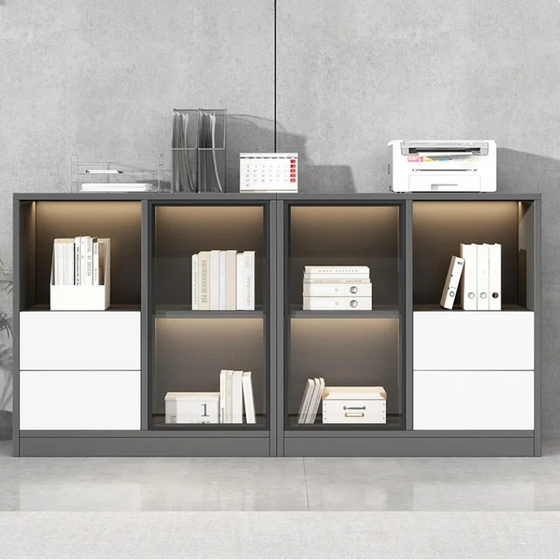 Light luxury File Cabinet large capacity low minimalist collection display storage cabinet wooden black mobiletto nero furniture