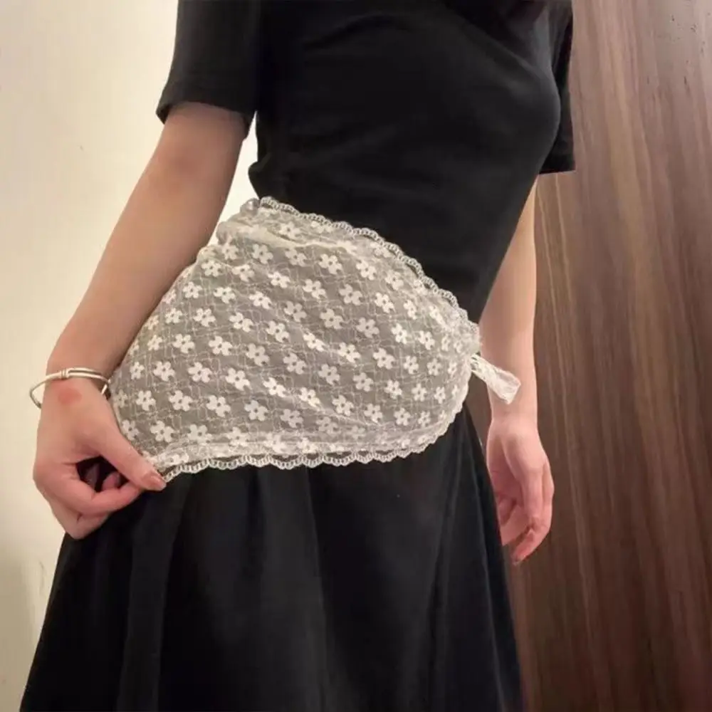 

Embroidered Lace Triangle Headscarf White Pastoral Style Hair Bandana Woven Floral Hollow-out Hair Scarf Wraps Hair Accessories