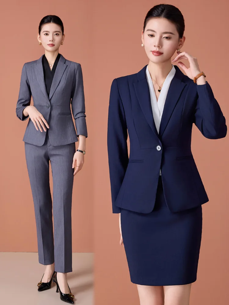 Professional long-sleeved suit for women, workwear for hotel receptionists, property managers, jewelry store staff, flight atten