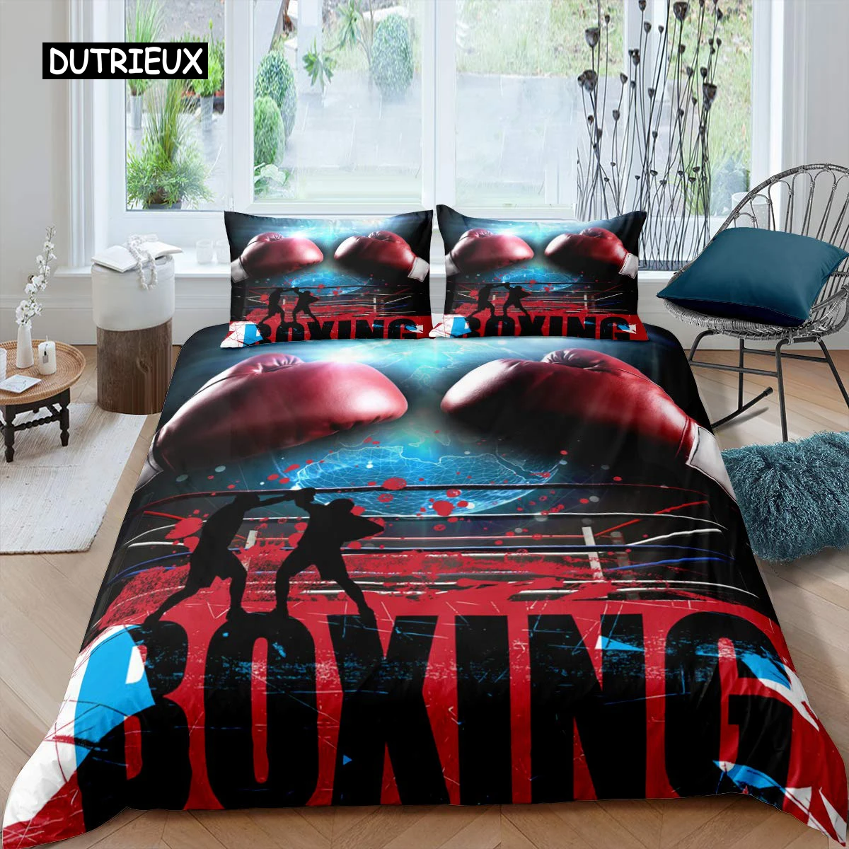 

Boxing Duvet Cover Set Sports Games Theme Twin Bedding Set Microfiber Boxing Gloves Athlete Silhouette Queen King Quilt Cover