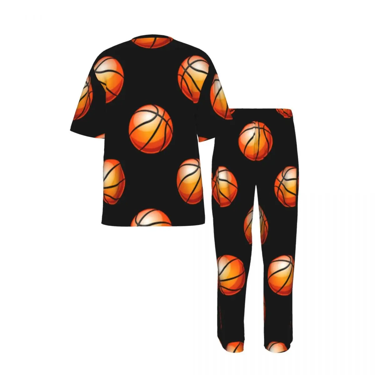 Men Pajamas Suit Short Sleeved Long Pants Basketball Ball Print Sleepwear Summer Home Clothing Set view 3