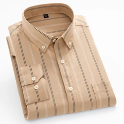 Premium Men's Plaid Striped Dress Shirt - Comfortable Cotton, Long Sleeve - For Spring Autumn Casual or Light Business Wear