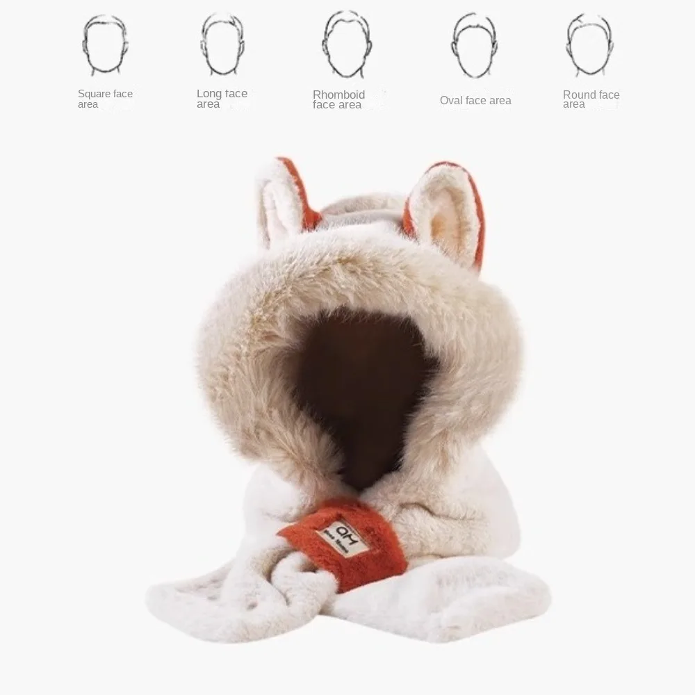 الشتاء الثعلب الأذن شكل قبعة متكاملة وشاح يندبروف سماكة الأذن حماية قبعة عادية قبعة صغيرة دافئة وشاح للنساء