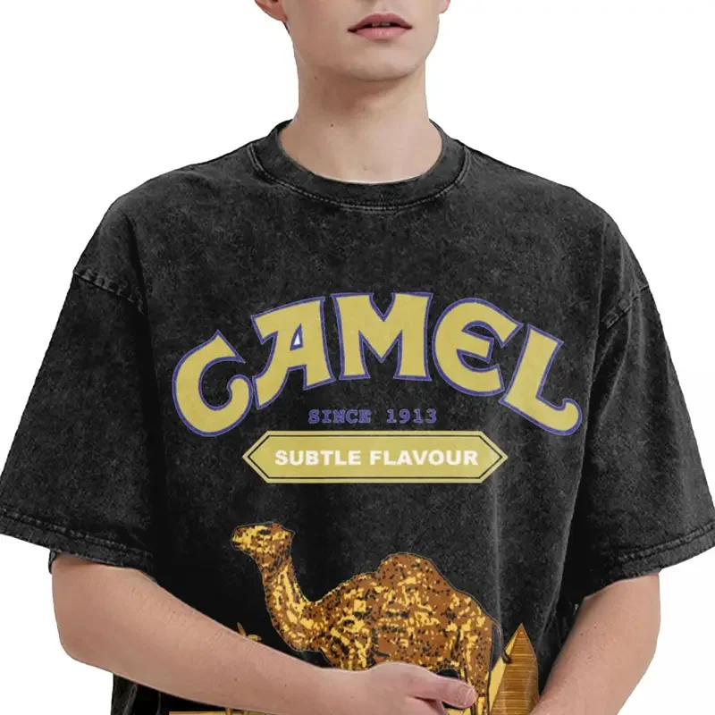 Washed T-Shirts Camel Cigarettes Hip Hop Vintage T-Shirt Harajuku 1931 Streetwear Cotton Graphic Tops Tees for Men Women