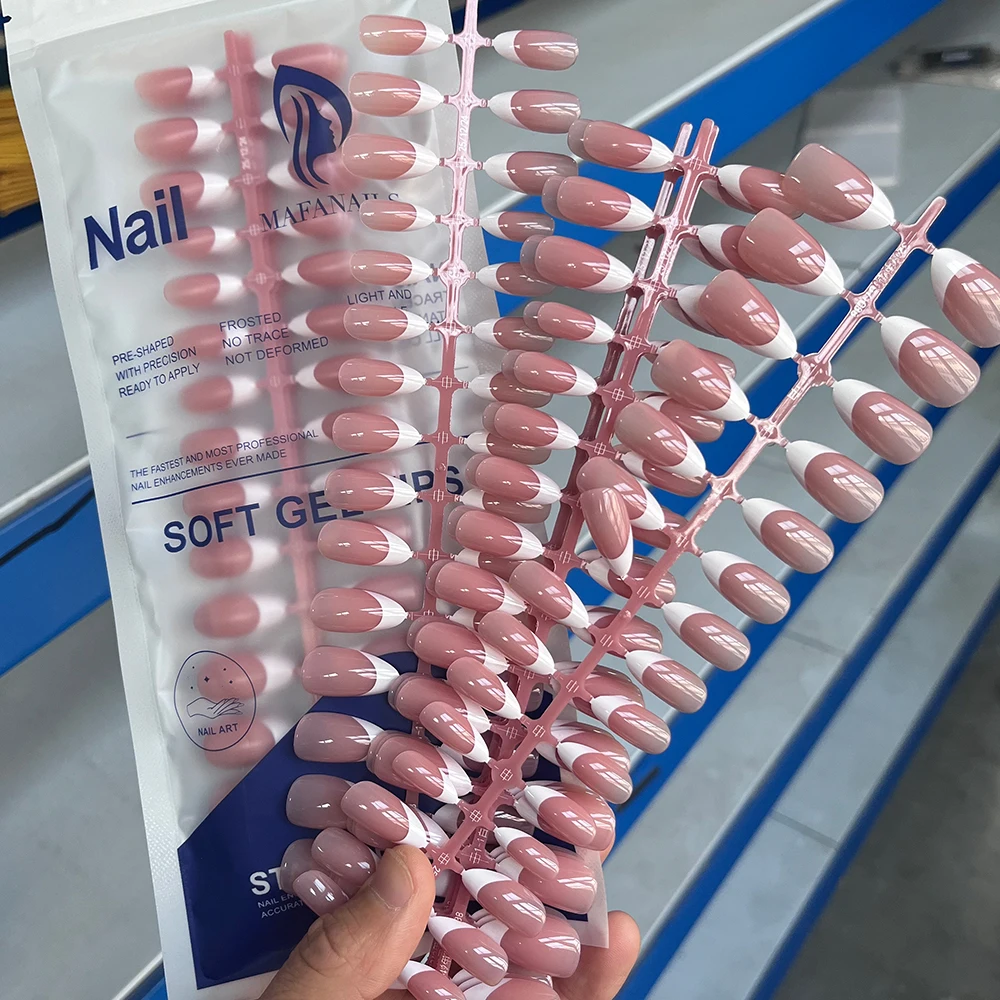 

150 шт. акриловые короткие миндалевидные накладные ногти с полным покрытием, французские накладные ногти, наращивание маникюра «сделай сам», для женщин, овальные накладные ногти