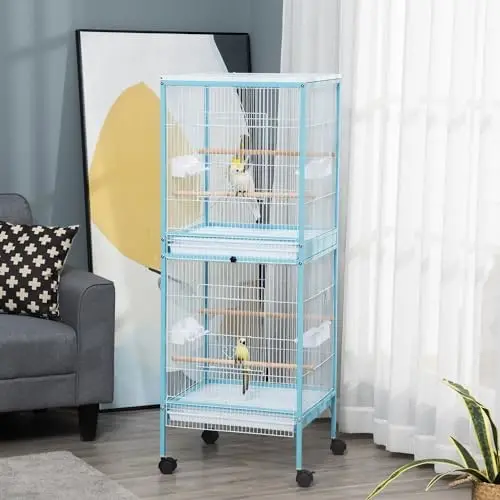 

For Large Solid Metal Bird Cage 1.7ft Width Wingspan Aviary Indoor Multi-Door Eco-friendly Fit Canary Finch 55" Light