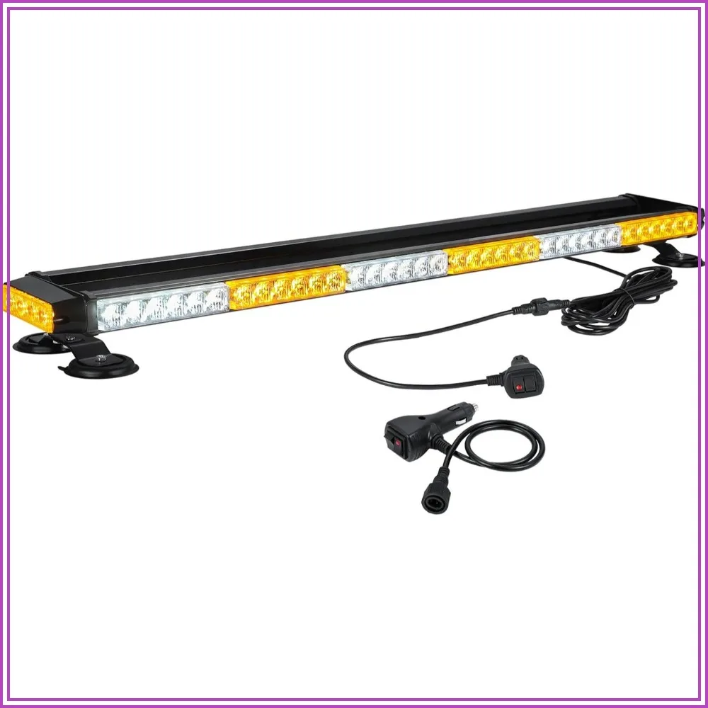 

80 LED Amber White Emergency Strobe Light Bar, Strong Magnetic Roof Top Safety Flashing for Trucks, Snow Plows, Construction Vehicles