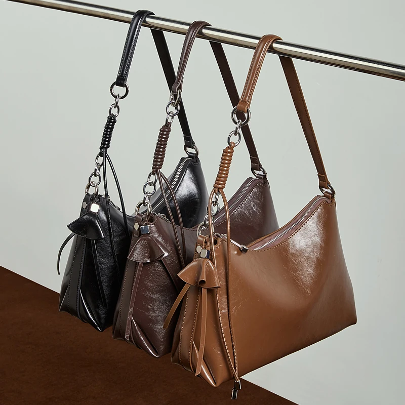 Burminsa Retro Genuine Leather Underarm Shoulder Bags For Women 2025 Luxury Designer Crossbody Purses Work Hobo Ladies Handbags
