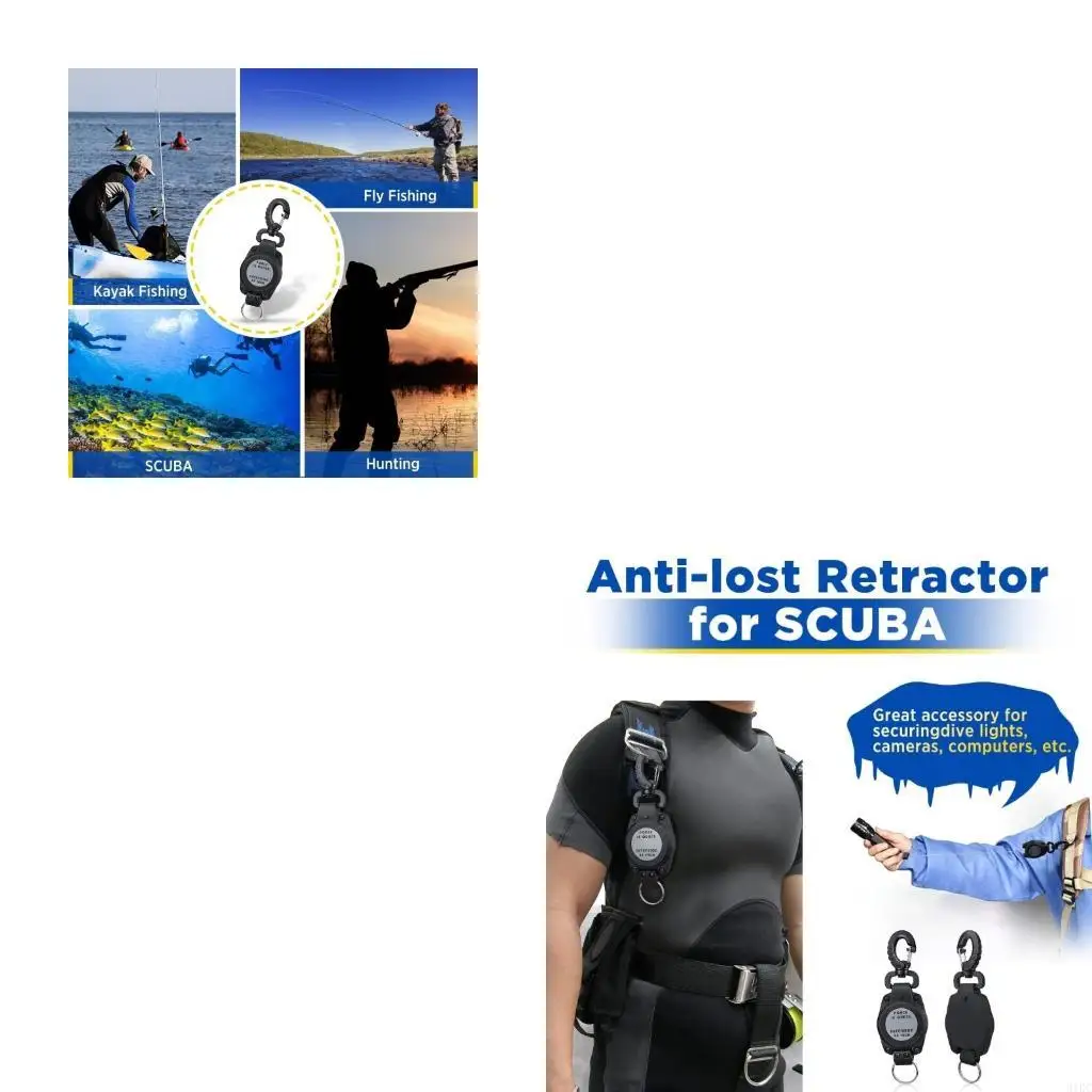 Scubas Gear Retractor Compacts Gear Keepers Scubas Diving Gear Retractor with Clip & Split Rings for Underwater Snorkeling