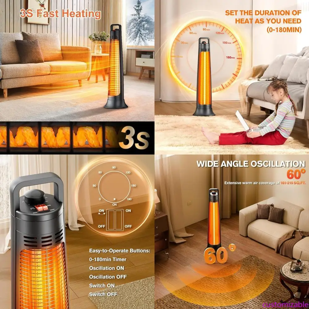 

Portable 1200W Infrared Patio Heater with 60° Oscillation, 180-Minute Timer, and Safety Features
