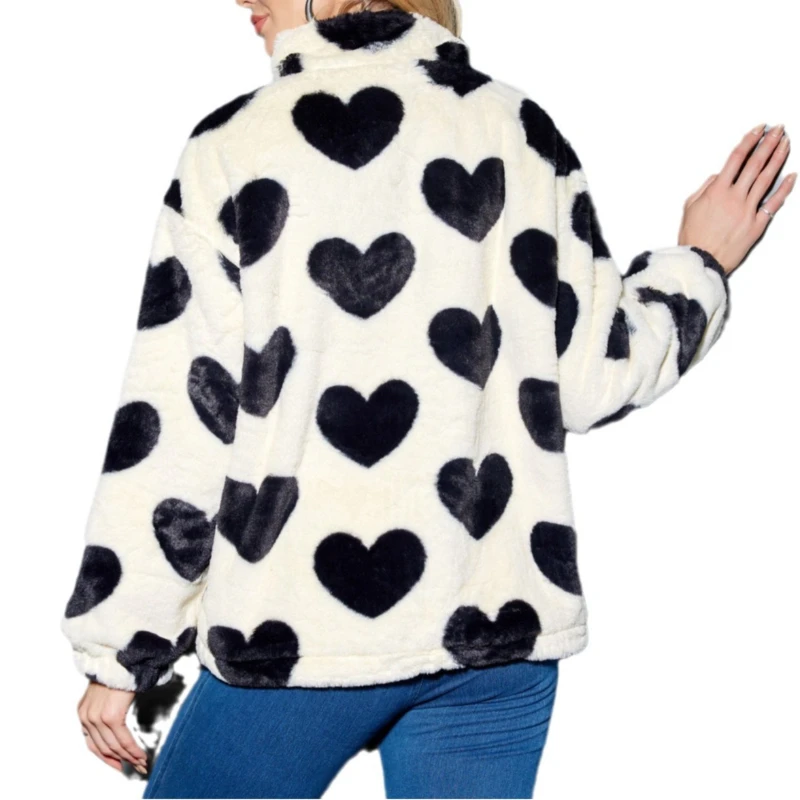 Manteau chaud et ample pour femme, en fausse fourrure, avec fermeture éclair en forme de cœur, mode hiver 2025