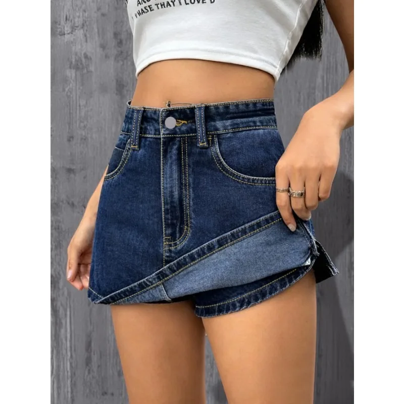 

Женские джинсовые шорты-юбка с высокой талией, летние, эластичные, утягивающие, с защитой от просвечивания, А-силуэт, в стиле Y2K, модные для девушек