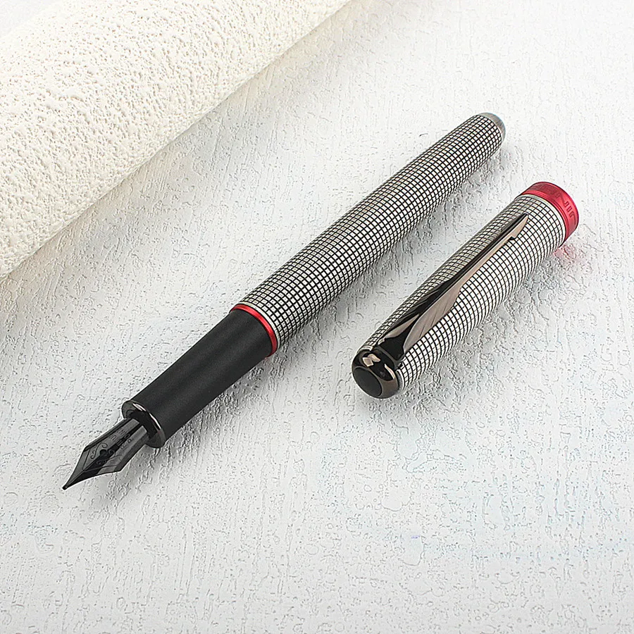 Pióro wieczne Jinhao 75 z nowym grawerowaniem, klasyczny wzór w kratę, vintage, w całości metalowe, zestaw do pisania, pióro na atrament, prezent. — zdjęcie 6