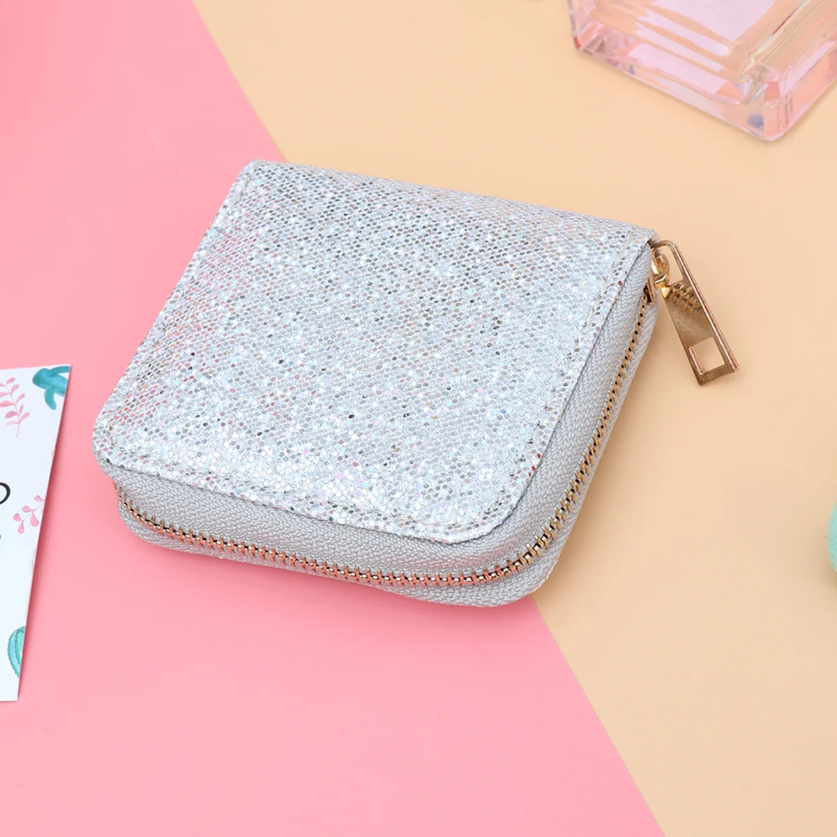

Glitter Coin Purse Small Wallet For Women Zippered Change Holder Lightweight Slim Design Candy Key Organizer Pouch Accessory