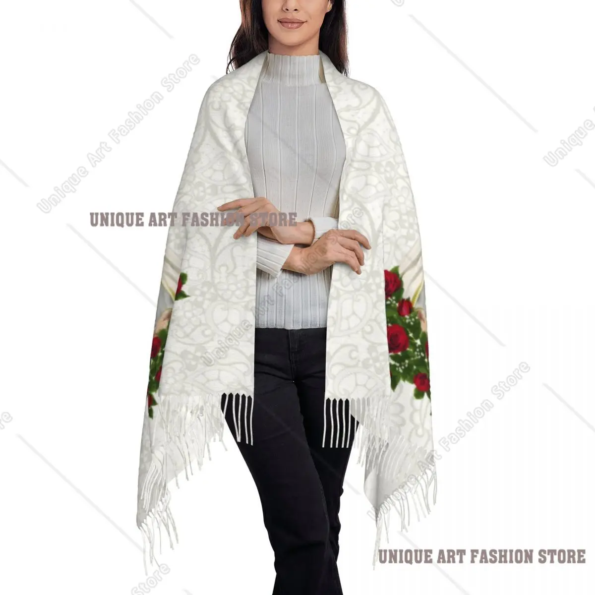 طباعة مخصصة سيدة فاطمة مريم العذراء وشاح النساء الرجال الشتاء الدافئة الأوشحة البرتغال الوردية الكاثوليكية شال التفاف