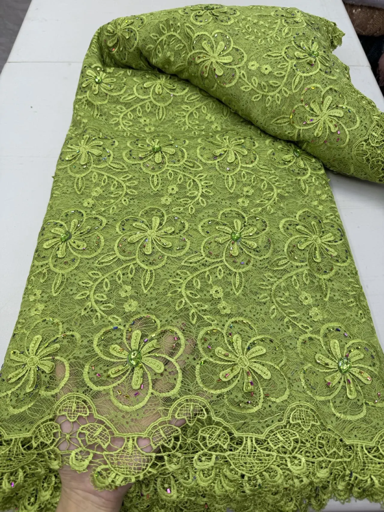 

Африканское нигерийское вышитое кружево из тюля, высококачественная хлопковая ткань для свадебных и праздничных платьев, с дамасскими пайетками, 5 ярдов, JY511, 2026