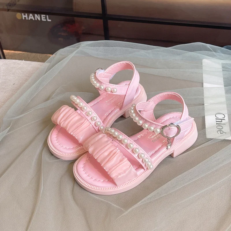 

Baby Sandals for Girl Peep-toe Breathable Summer Children Fashion Beading Flat Sandals Fashion Sweet Pleated Kids Causal Sandals