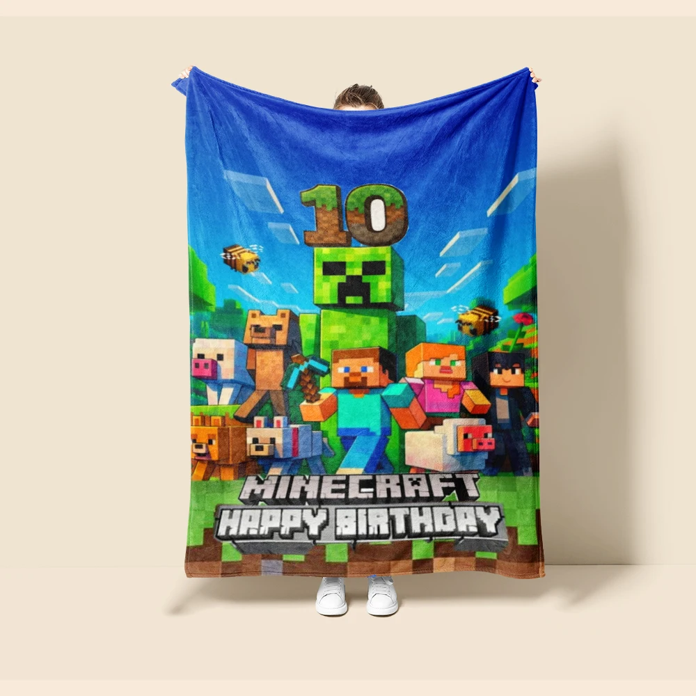 Throw Blanket Cartoon Minecraft Flannel Blanket Soft Warm Comfortable for Living Room Car Camping Children Gifts Full Size view 3
