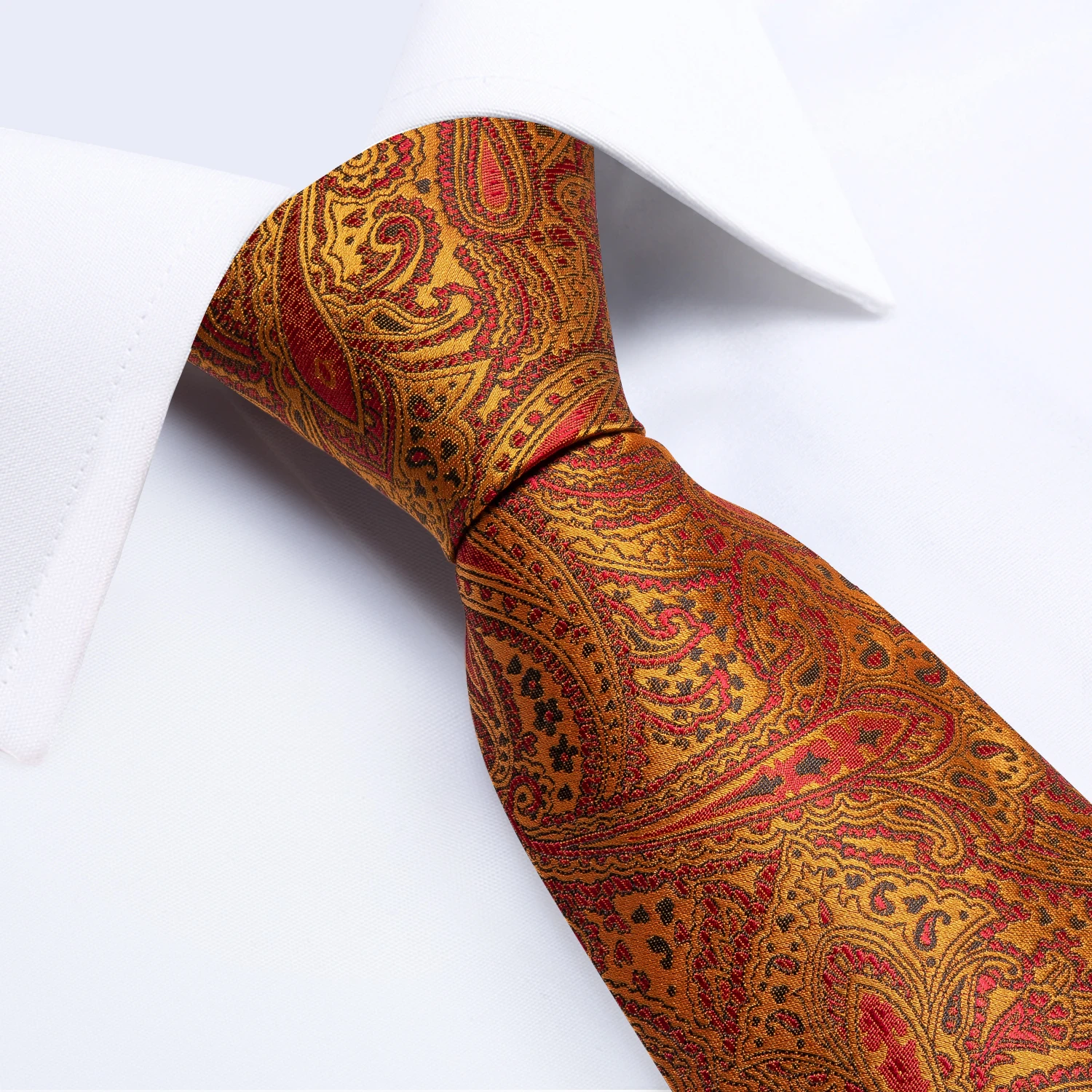 Men Tie Orange Paisley Luxury Polyester Wedding Prom 8cm Necktie Set Pocket Square Cufflinks Gift for Husband Men Accessory
